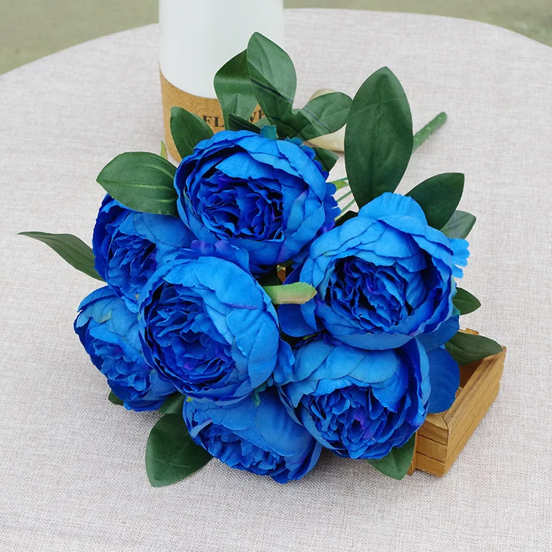 7 Head Blue Peonies Artificial Flowers Silk Bouquet Wedding  Christmas Table Decor Flower Arrangement Bloemen Boeket