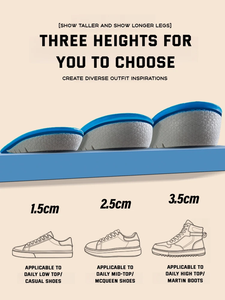 

Invisible Height Increasing Insoles Silicone gel Shoes Insole for Feet Non Slip Shoe Pads Shock Absorption Shoe Sole 1Pair