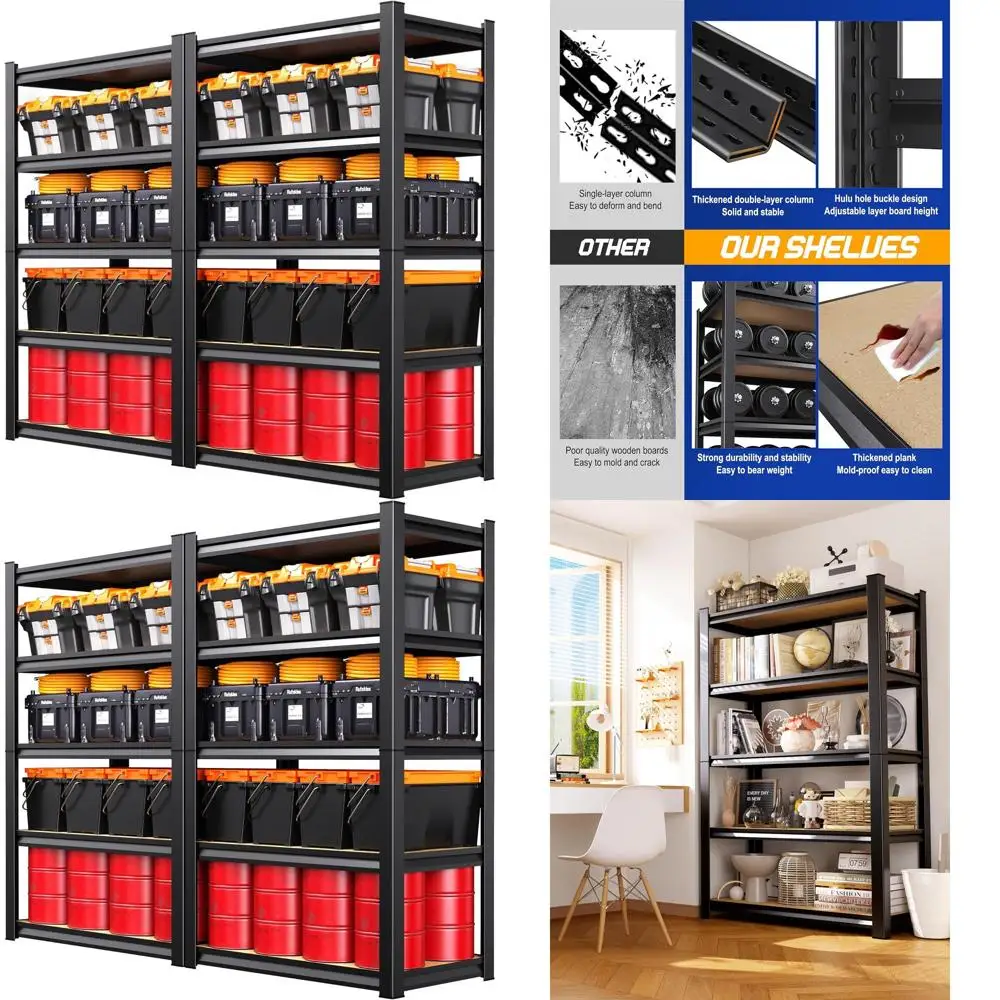 

Регулируемые металлические стеллажи для гаража, усиленные, 2 шт., для хранения в подвале, на кухне, в кладовой, 13.8x31.5x71.2