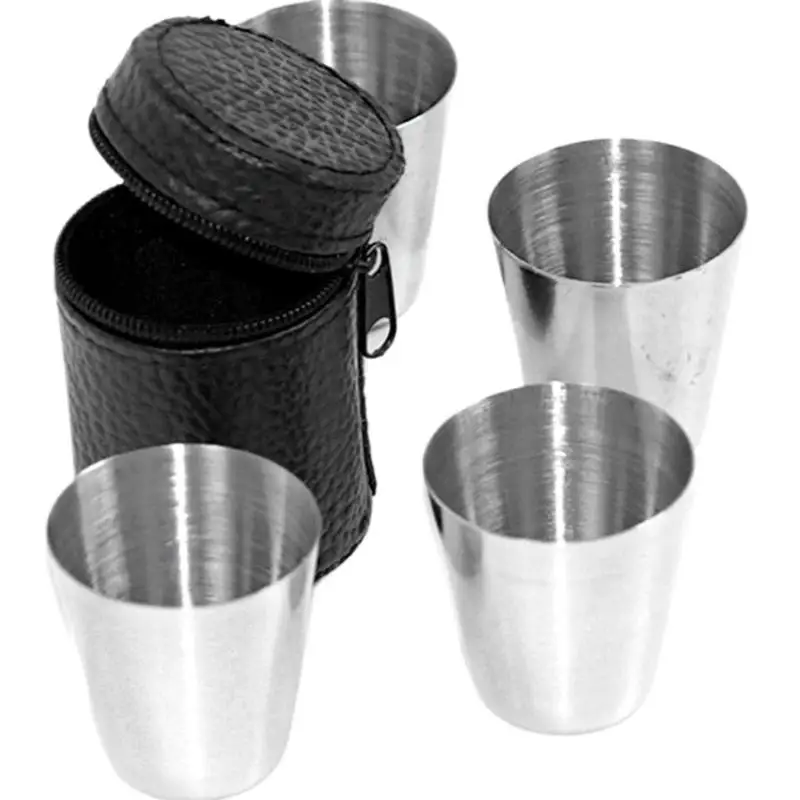 #4Pcs/Set Travel Picnic Cup Set 30/70/170ml 4pcs/Set Stainless Steel Glass Set Outdoor Small Glasses Set
