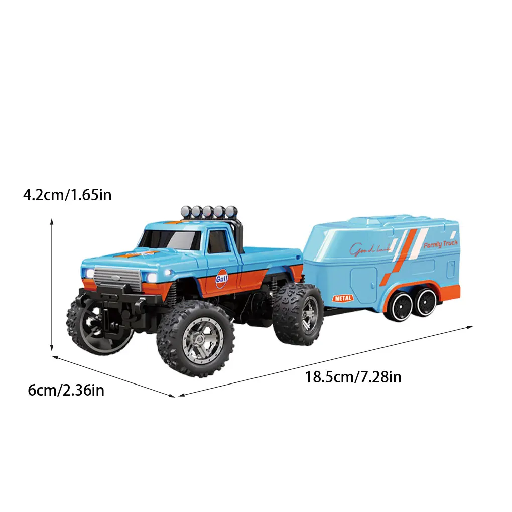 Mini Rc Truck And Trailer 1/64 Remote Control Monster Rc USB Rechargeable Body Lights 24GHz RC Car E