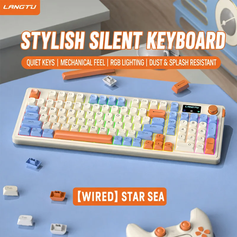 Langtu L98 Wired RGB Membrane Keyboard 98 Keys Silent Office Gaming Keyboard High Aesthetic Keyboard For Laptop Desktop ﻿