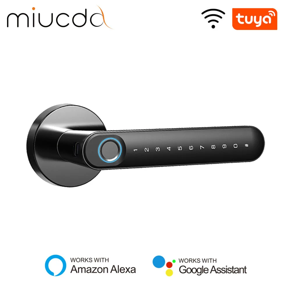 MIUCDA Tuya Wifi Smart Door Lock Handle Biometric Fingerprint/IC Card/Password/Key Unlock/USB Emergency Charge Electronic Lock