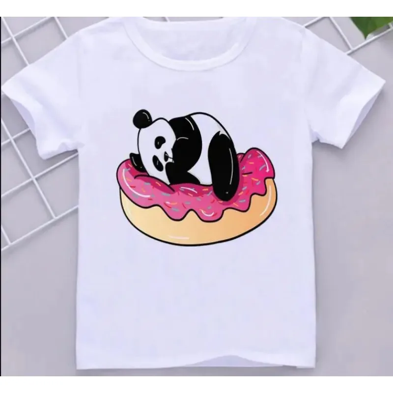 Babybus panda impressão t-shirt para meninas e meninos, melhores roupas para crianças, manga curta verão, roupas infantis Harajuku Kawaii, arco-íris