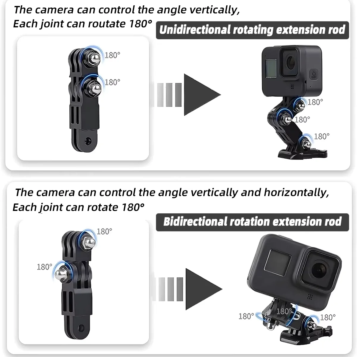 Multi-Directional Adjustable Arm for GoPro Hero12 11 10 9 8 7 6 5 4 3 SJCAM Insta360 X3 X4 Ride Shot Link Extension