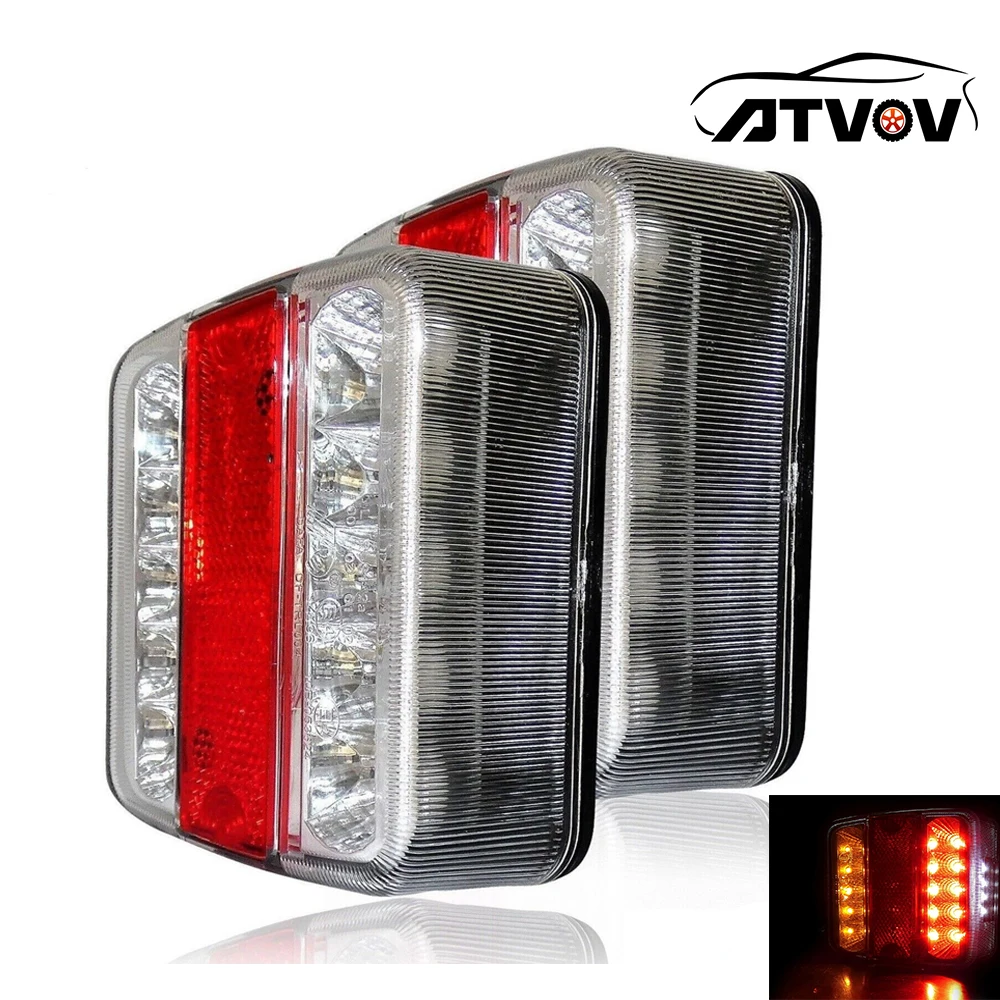 ATVOV 2x 12V 24V 14LED Submersible Truck Trailer Tail Light Rear Side Marker Brake Stop Turn Signal Indicator Waterproof RV Boat