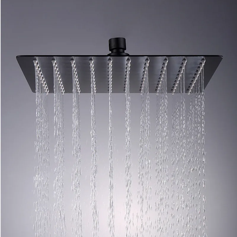 

12inch Stainless Steel Black Bathroom Rainfall Shower Head Square Ceiling&Wall Mounted Rain Large Showerheads Accessories