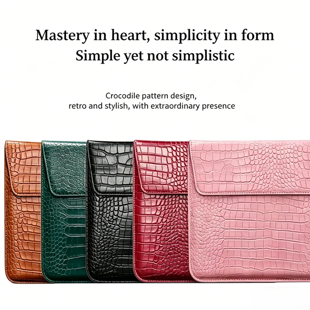 11 13 15 Inch Crocodile Leather Laptop Bag, Horizontal Lightweight Sleeve for MacBook Pro Air Lenovo Samsung Laptop