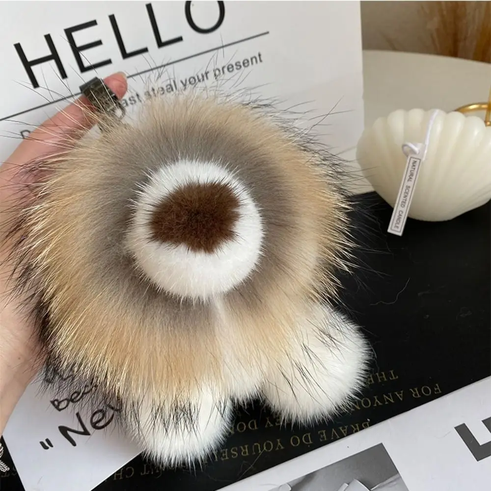

Mink Fur Lion Plush Pendant Long Mane with Tail Plush Lion Keychain Soft Stuffed Cute Animal Keychain Backpack Decor