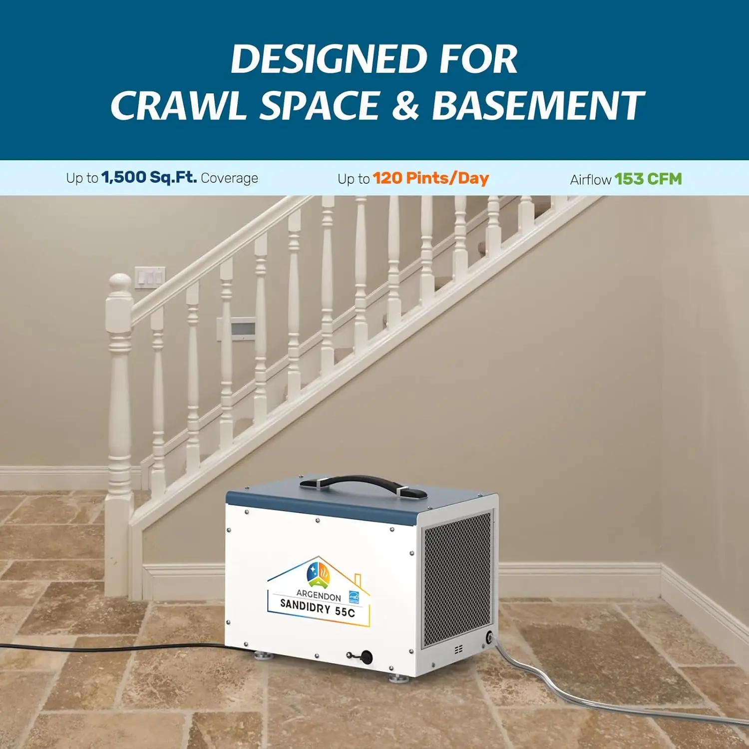 Commercial Dehumidifiers with Pump and Drain Hose for Crawlspace Basement 120 PPD Energy Star Crawl Space Dehumidifier