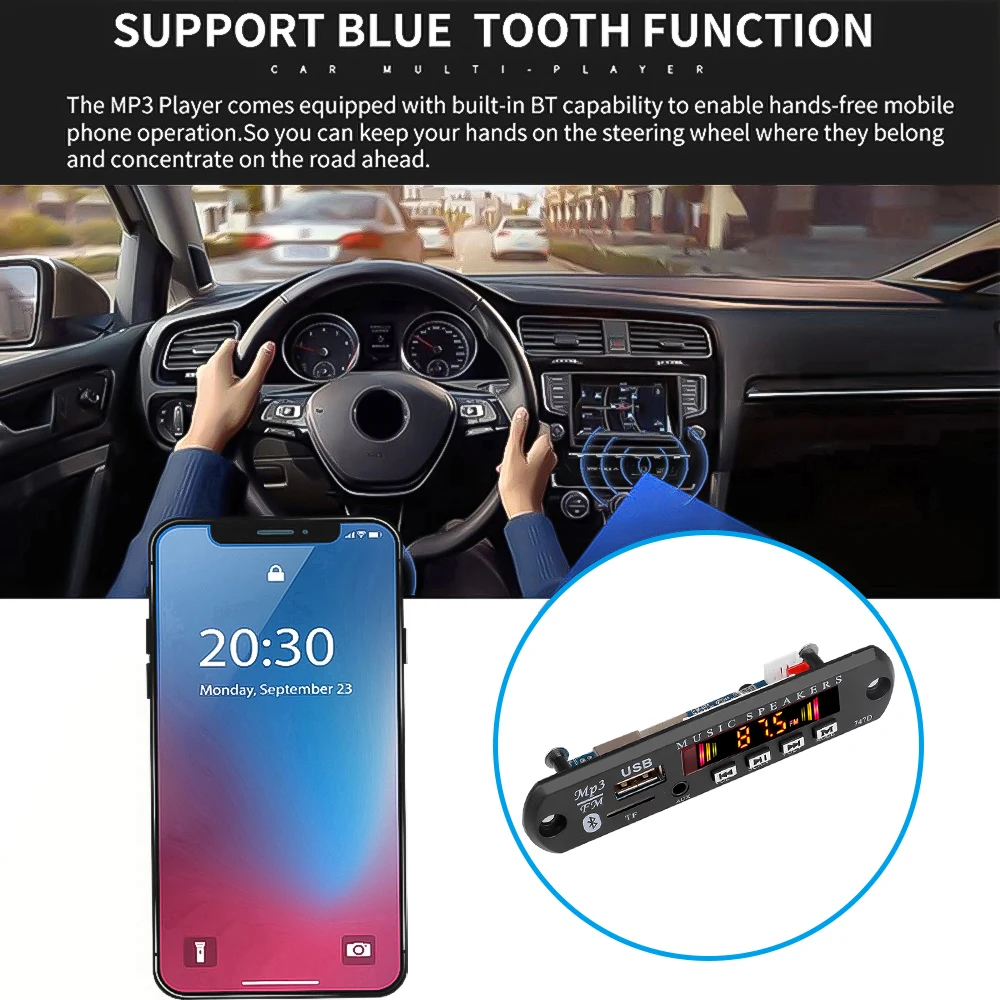 USB 3.5mm AUX FM Radio Wireless Bluetooth V5.0 Receiver MP3 Player 9V 12V Mp3 Decoder Board Module 1 Din Music Speaker Car Kit