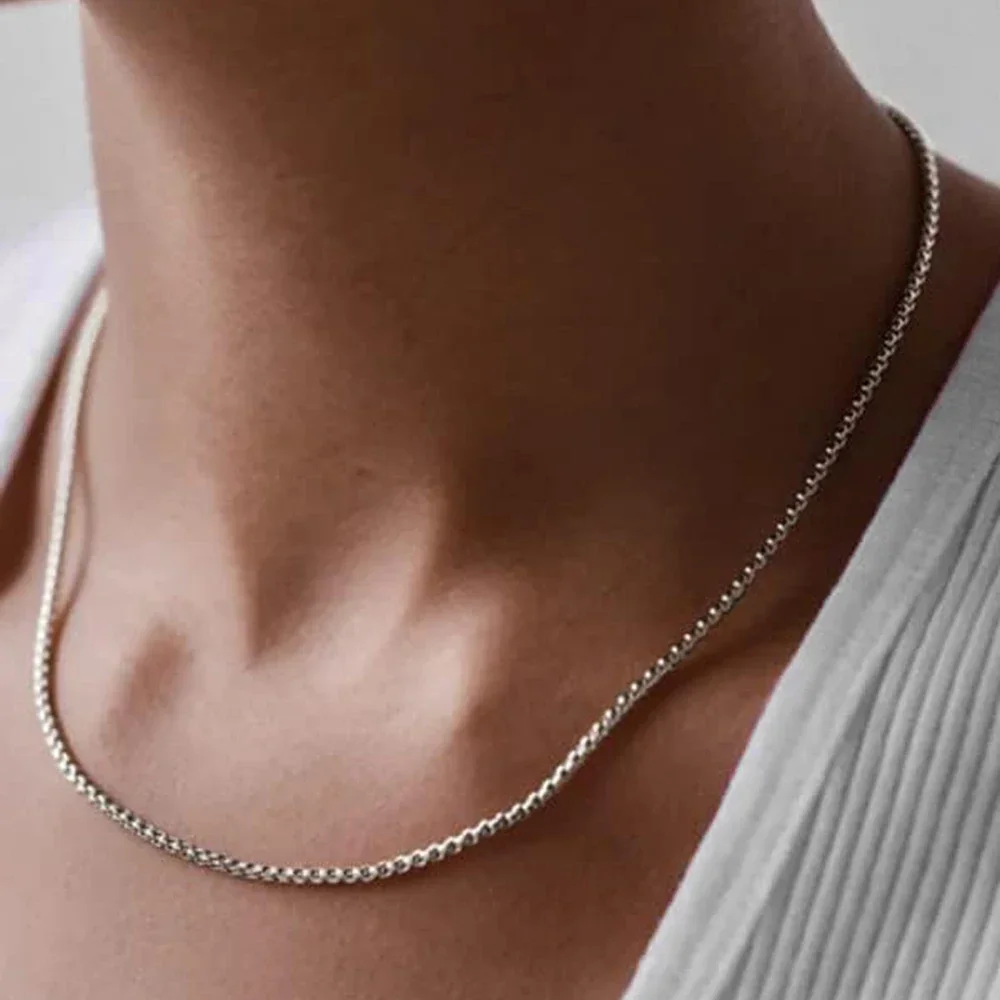 Long Box Chain Stainless Steel Waterproof Necklace Golden Silver Color Women Choker Simple Classical Designer Jewelry Dropship