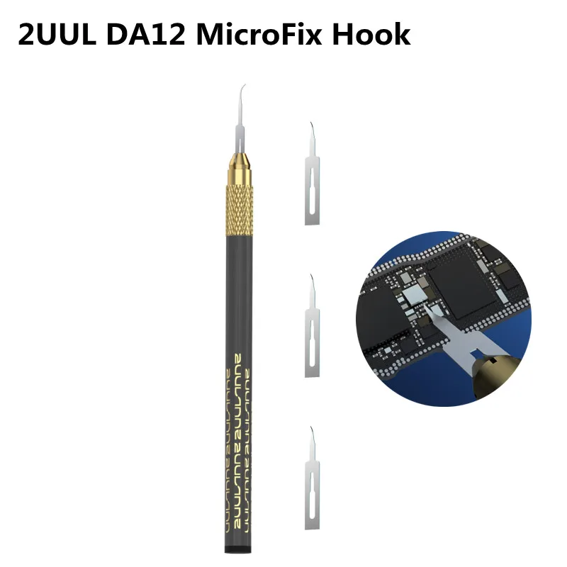 2UUL DA12 MicroFix Hook Ultralight Carbon Fiber Blade Kit for Phone Motherboard PCB IC Chip Disassemble Repair Degumming Set