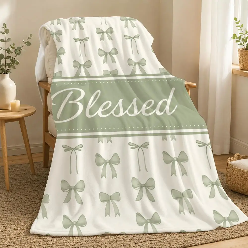 Cute girlish bow Throw 240g flannel blanket, suitable for sofas, beds, offices,  exquisite gift blankets