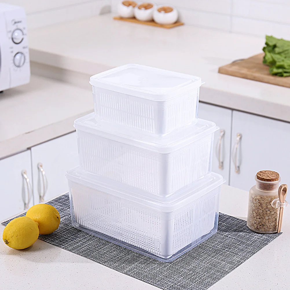 

3L White Reusable Transparent Food Storage Box Fridge Drain Lid Bpa Crisper Fruit Vegetable Bread Container Sealed