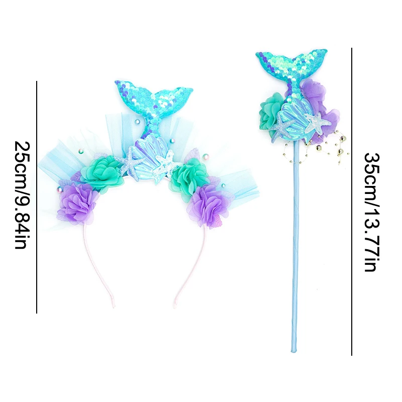 Colorful Mermaid Tail Hairband Children Cartoon Starfish Fairy Wand Set Sequins Fairy Tale Princess Dress Up Party Photo Props