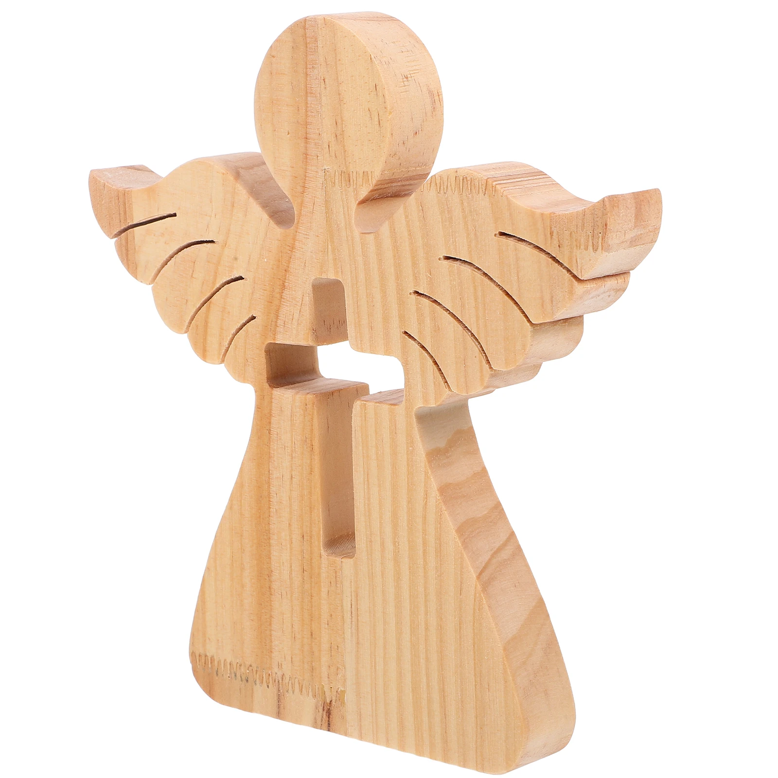 

Delicate Wooden Angel Sculpture Desktop Statue Gift Lightweight Mini Figure Religious Cross
