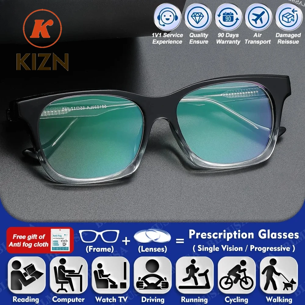 

Очки KIZN (L) Classic Everyday Wear с квадратной оправой для коррекции близорукости, мужские, с увеличенной оправой, с защитой от синего света, прогрессивные