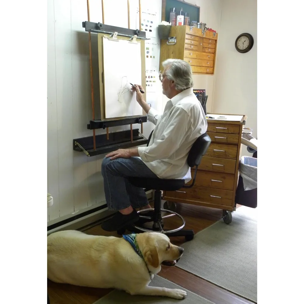 中型壁掛けディスプレイと絵画イーゼル - 幅32インチ、最大高さ40インチのキャンバスを収納可能 - マホガニー仕上げ