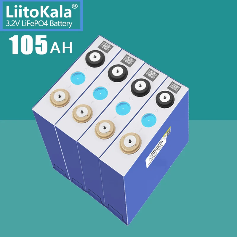 Liitokala แบตเตอรี่ LifePo4 105Ah 3.2V 3C 300A iithium ที่มีท่อระบายน้ำสูงสำหรับ DIY 12V 24V อินเวอร์เตอร์พลังงานแสงอาทิตย์ยานพาหนะกอล์ฟรถ