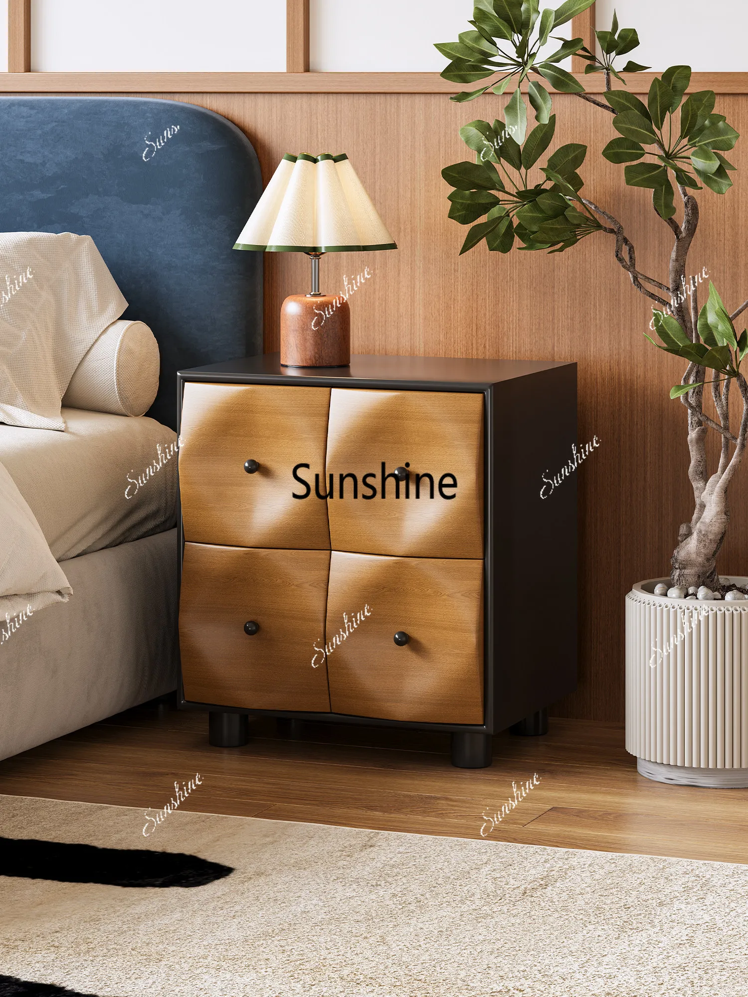 Nordic Retro Old Diamond Bedside Table Household Bedroom Storage Cabinet