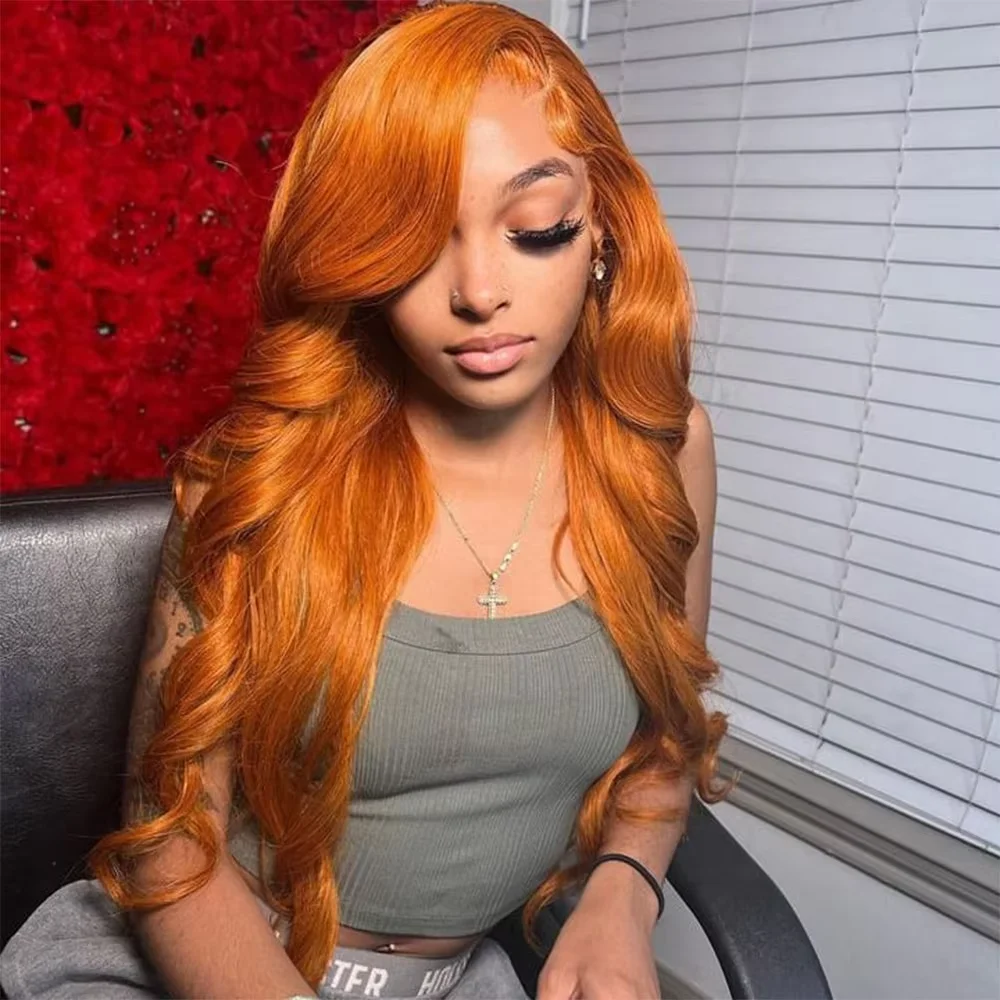 

30 36 Inch Ginger Orange 350# Body Wave Lace Frontal Wig Cheap 13x4 Lace Front Wig Colored Human Hair Wigs For Women Pre Plucked