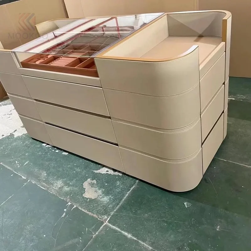 custom.Modern Luxury Glass-Top Garment Display Cabinet with Easy Assembly and Customized Options