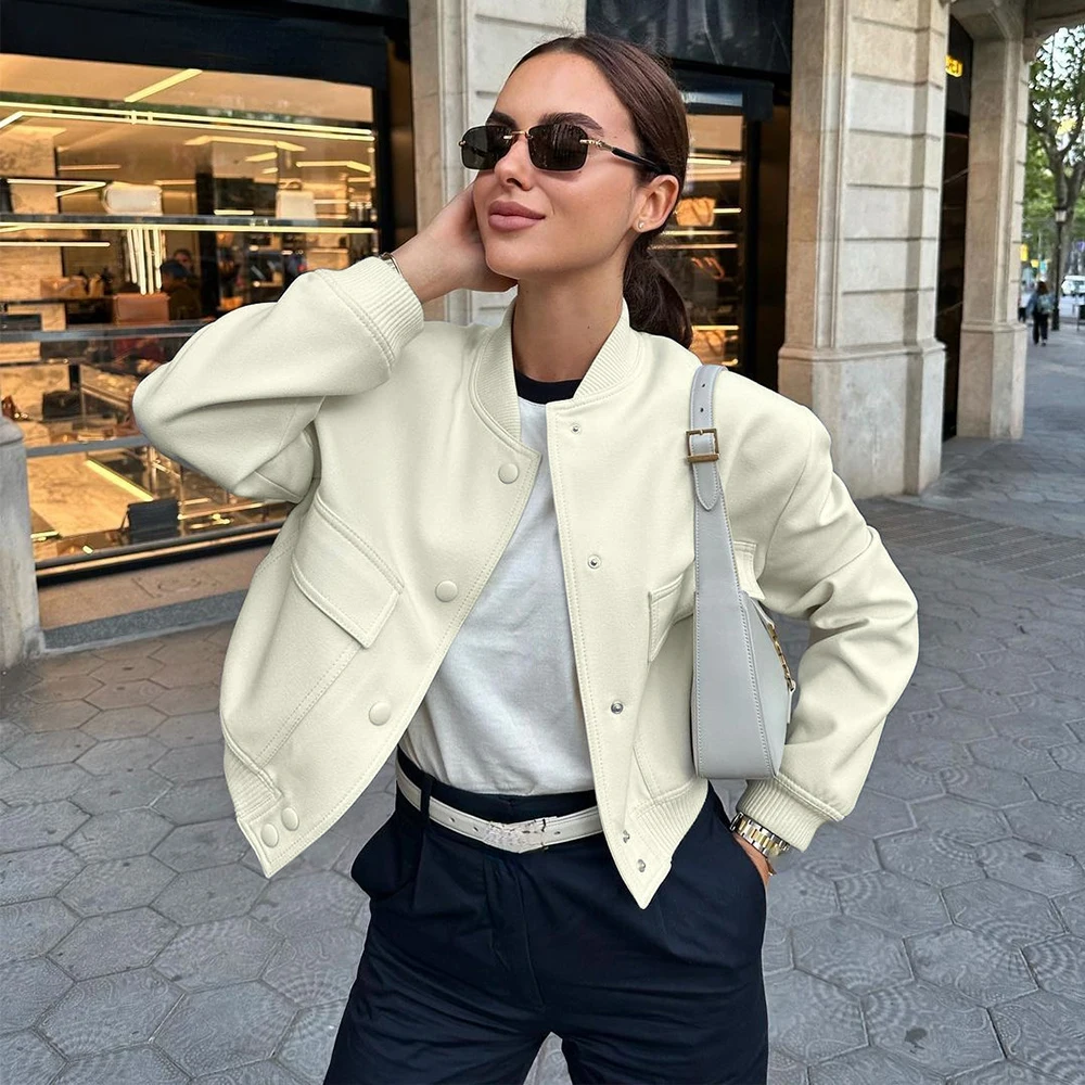 Suninheart 2023 Women Solid Bomber Jacket Sets Autumn Long Sleeve Coats And Half Shorts Set Streetwear Female Coat Winter