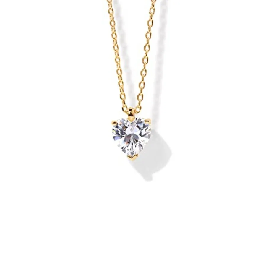 

14K Gold Plated Cubic Zirconia Diamond Pendant Necklace for Women Adjustable Slider