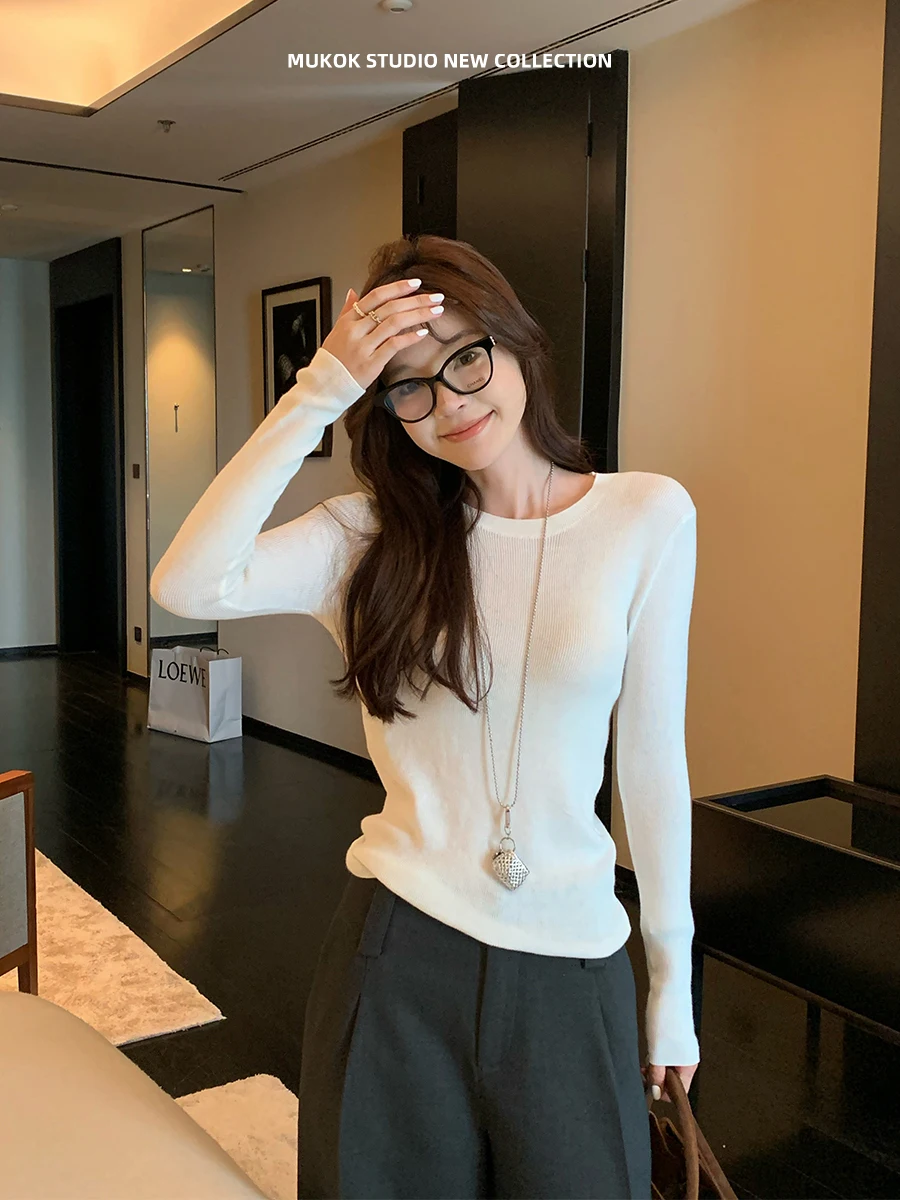 

Женская осенняя базовая кофта MUKOK из высококачественной шерсти, универсальная, приталенная, базовая модель, цветная