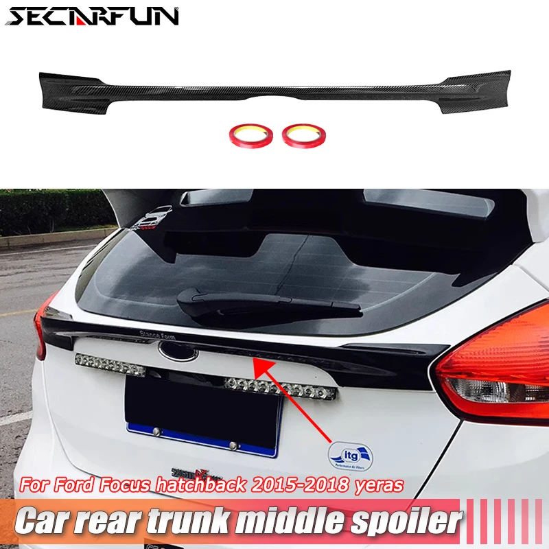 Carbon Pattern Spoiler Wing For Ford Focus MK3 Hatchback ST Line Rear Extension Cover Tuning Middle Lip 2016  Focus Accessories