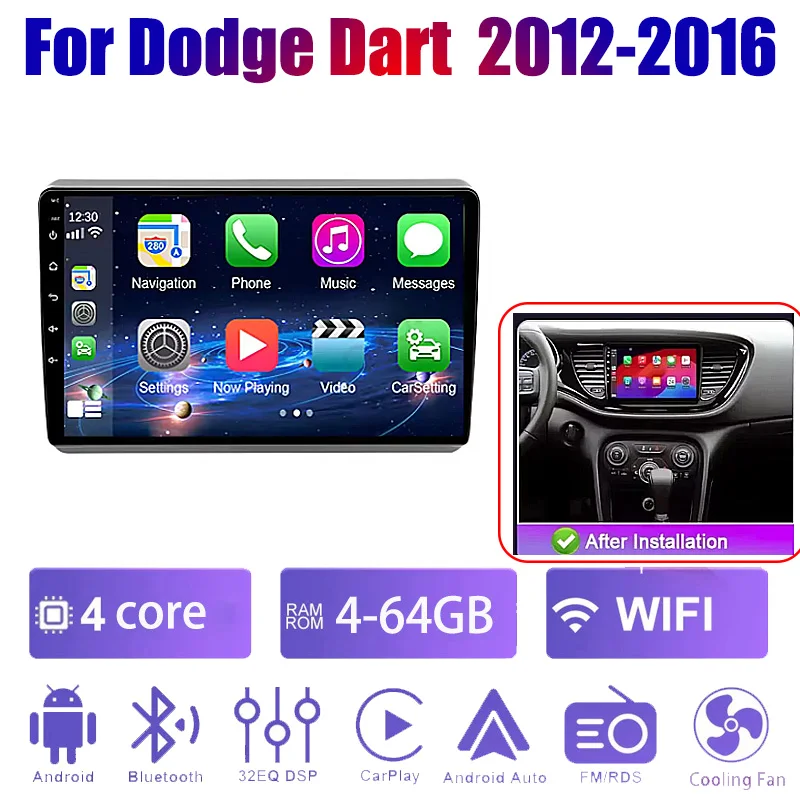 

9" 6+128GB For Dodge Dart 2013-2016 Wireless Apple Carplay Android Auto Car Stereo Radio FM AM GPS Navi 2in