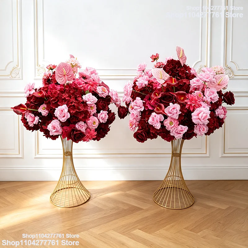 Künstliche burgunderrote rosa Rose 5D Hochzeitstisch-Mittelstück Blumenball Seidenhortensie Anthurie Blumenstrauß Event-Party-Dekoration – Detail 5