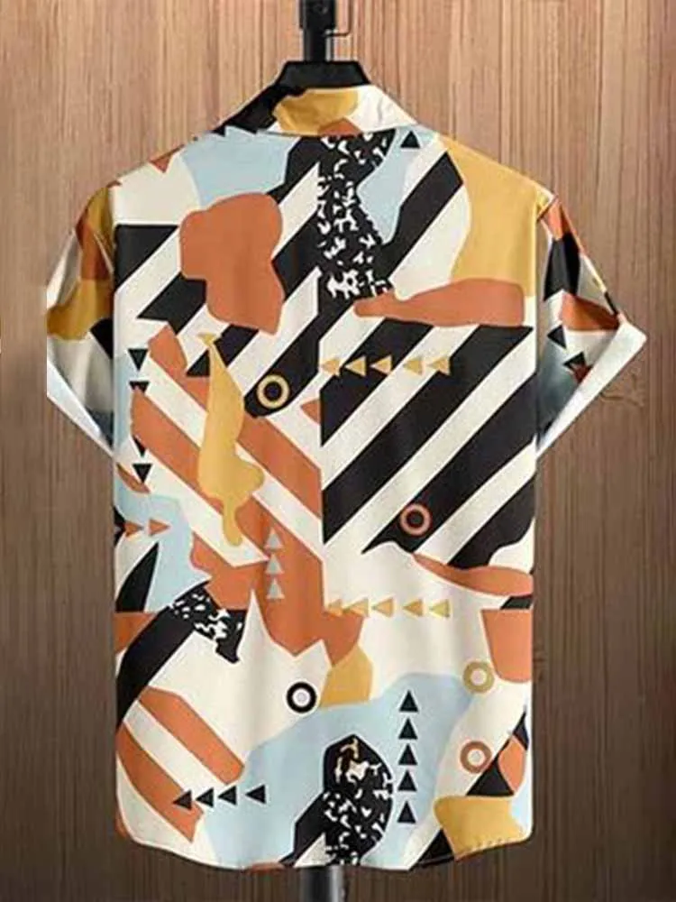 

Men's Abstract Colorblock Short Sleeve Button Shirt Home Loungewear Sleepwear Men Summer Men'S Hawaiian Shirts Geometric Shirt