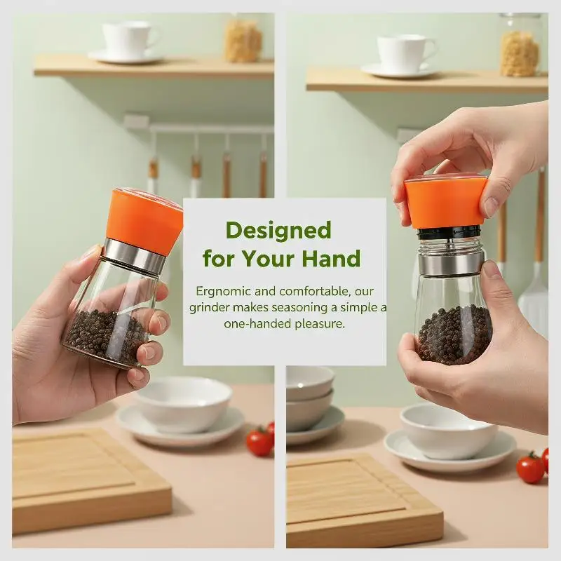 Pepper Salt Grinder Adjustable Ergonomic Stainless Steel Ceramic Core for Student Dormitory Cooking Use