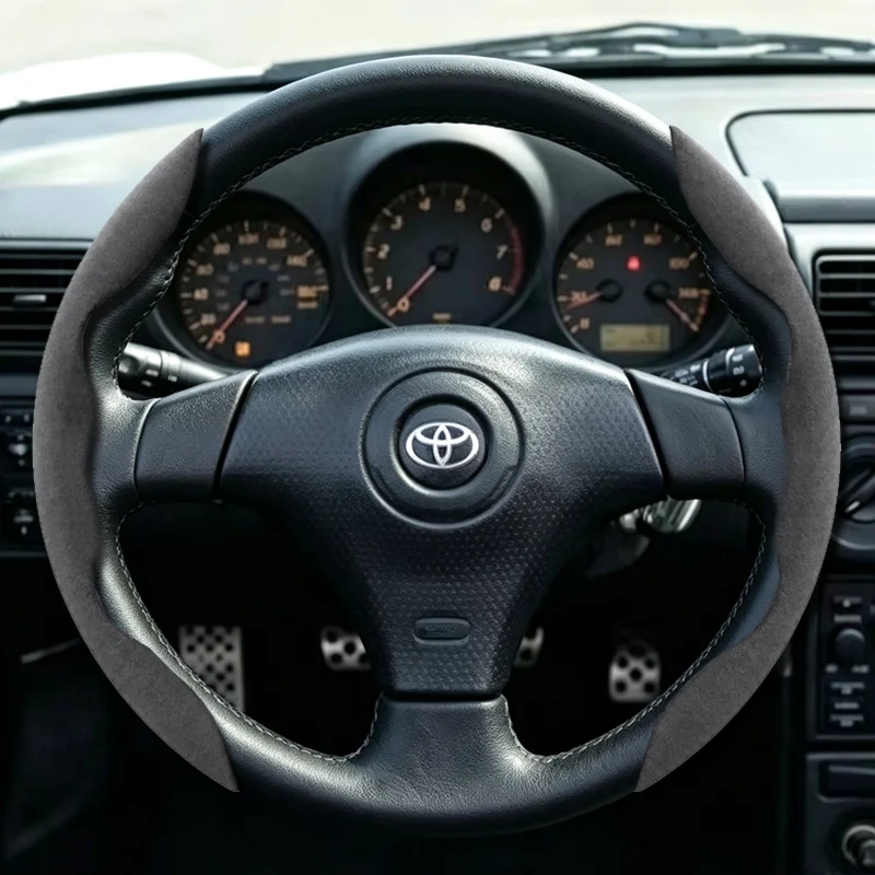Steering Wheel Cover Hand-stitched Red Suede for Toyota RAV4 Celica Matrix MR2 Supra Voltz Caldina MR-S Corolla 1998-2008
