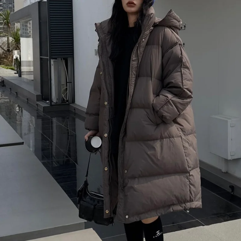 Thickened Winter Down Jacket for Women, Medium Length, Loose Casual Coat, Knee Warm Jacket, New