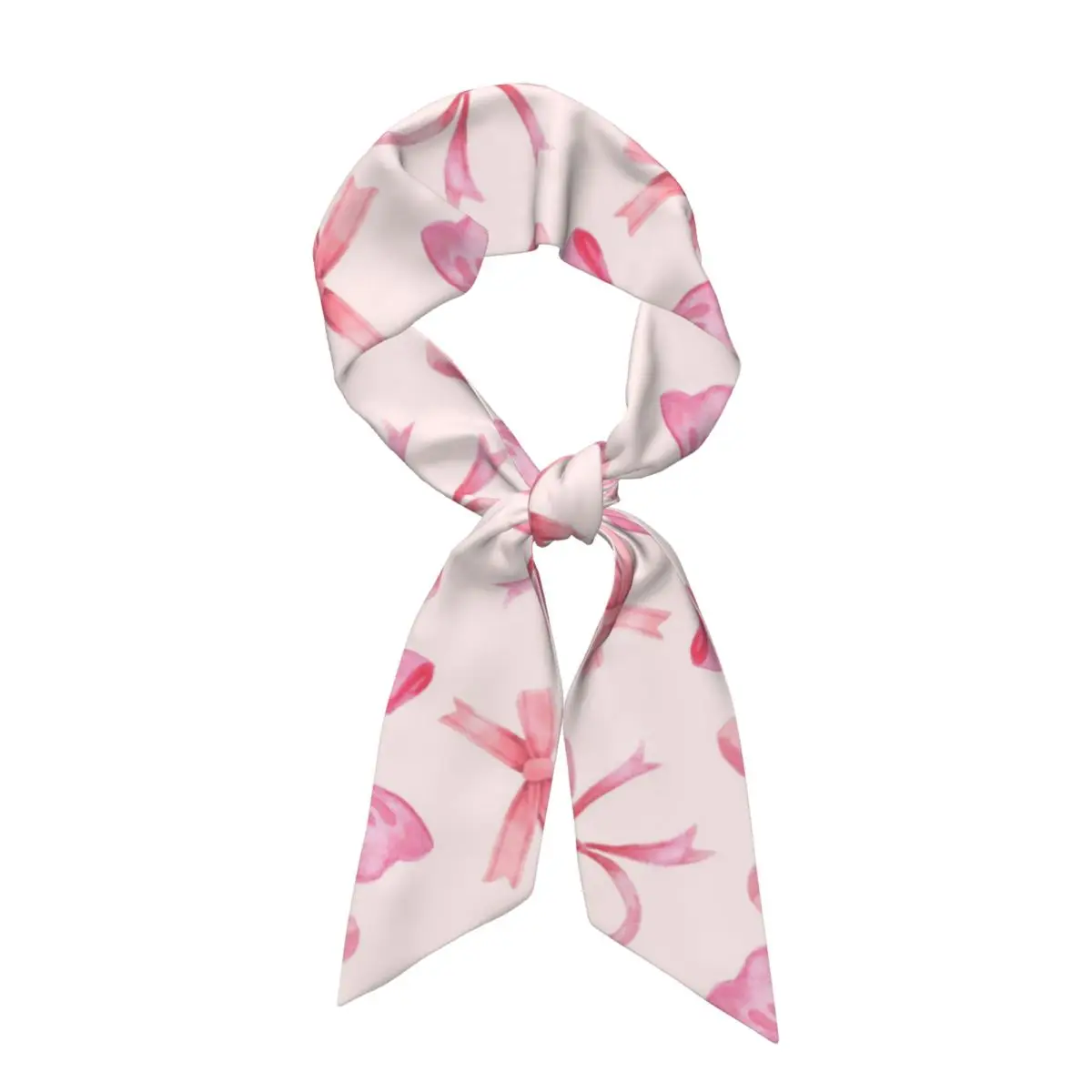 Various Pink Colorful Bow Tie PatternWomen Long Narrow Scarf Silky Skinny Scarf Multi-use Neck Head Wrap for Office Daily Party