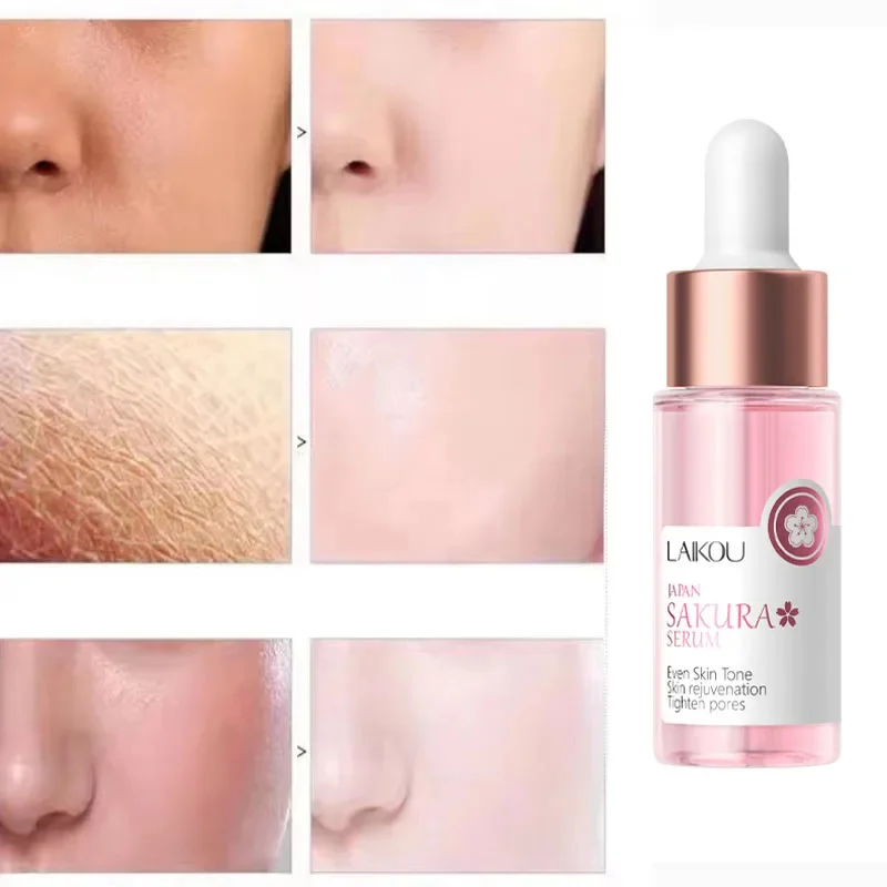 Sakura Serum pemutih wajah, Anti Penuaan memudarkan garis-garis halus mengencangkan pori-pori meningkatkan Melanin pigmen kusam pelembab mencerahkan perawatan kulit