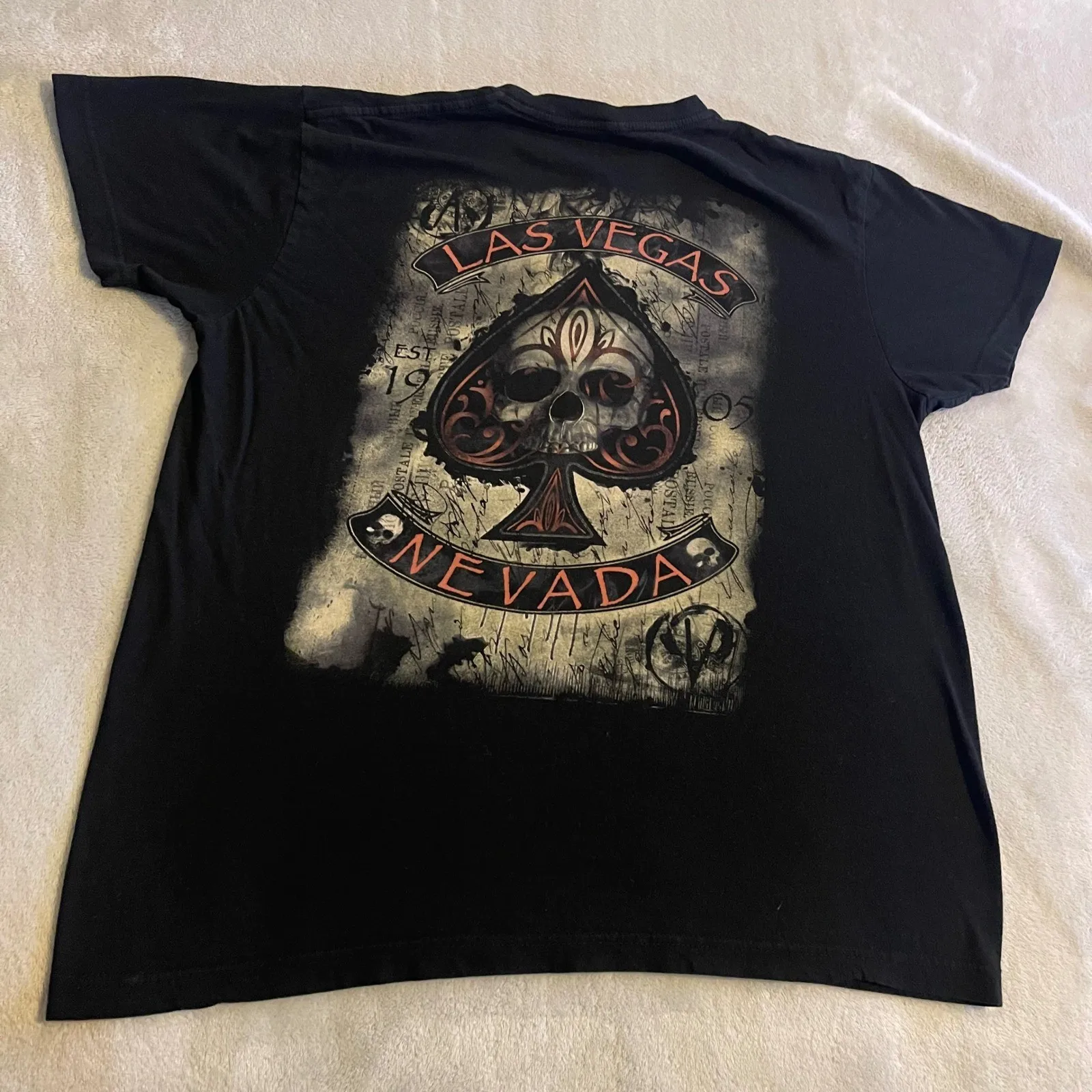 Las Vegas Nevada T Shirt Skull Spade Graphic Tee Mens Black Souvenir Large Tee
