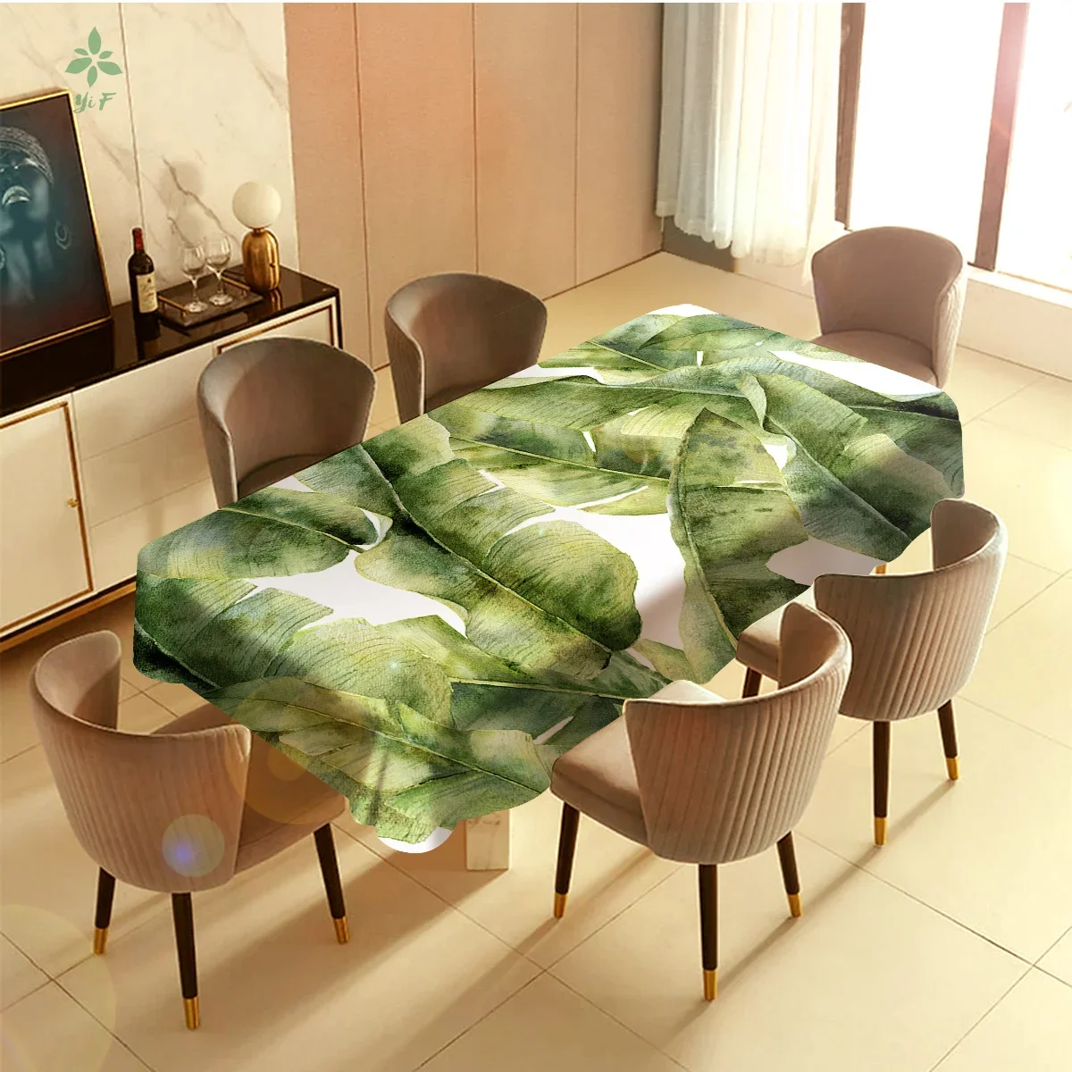 Tropical Palm Leaves Fresh Green Tablecloth, Waterproof And Oil-proof, Can Decorate Family  Dining-Table Tea Table Desk