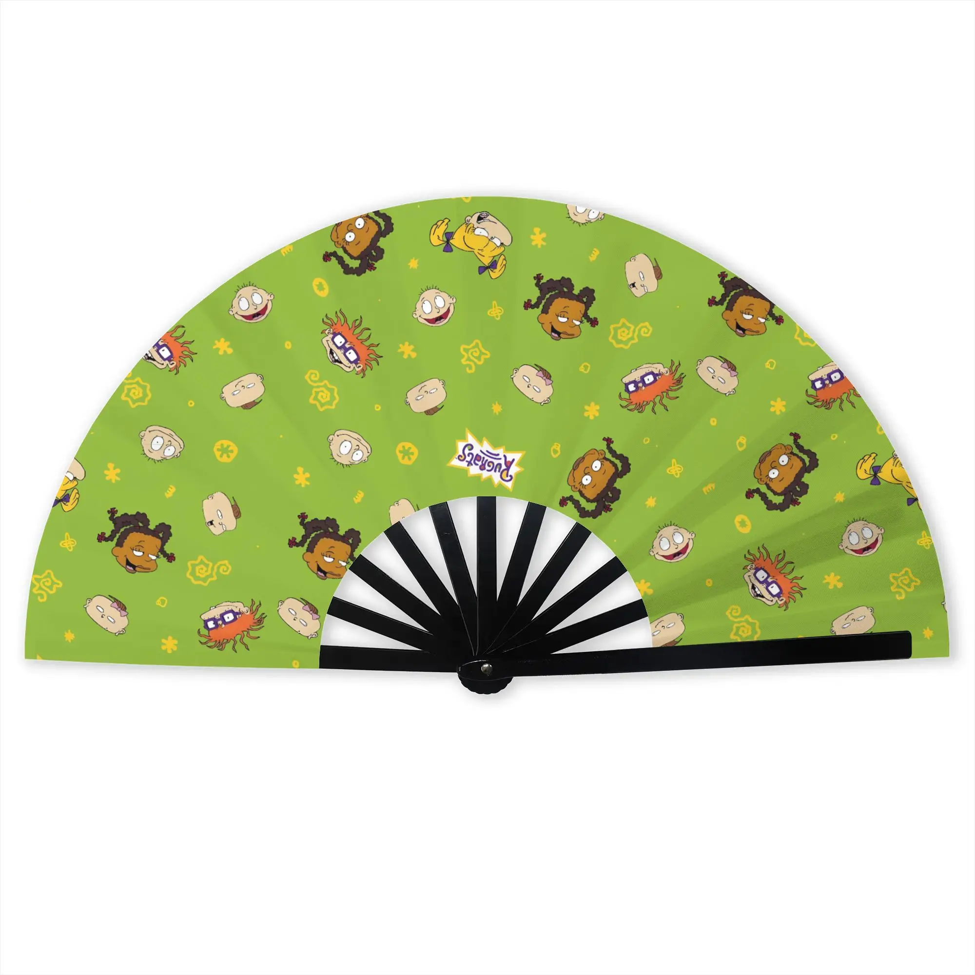 R-Rugrats Green Stylish Hand Fan  Men Adventure Printed Polyester Fan Trendy For Dancing Gift