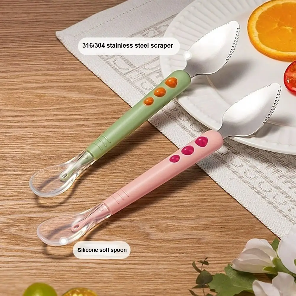 High-quality Silicone Fruit Puree Spoon Double-Ended Tableware Fruit Scraper Spoon Complementary Food Spoon