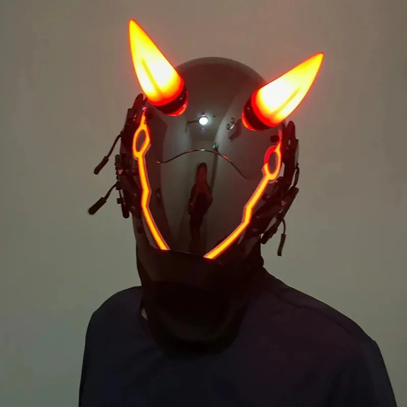 Red OX Horn Cosplay Hellboy II Abel Murloc Mask Helmet LED Light Masks Halloween Holiday Props