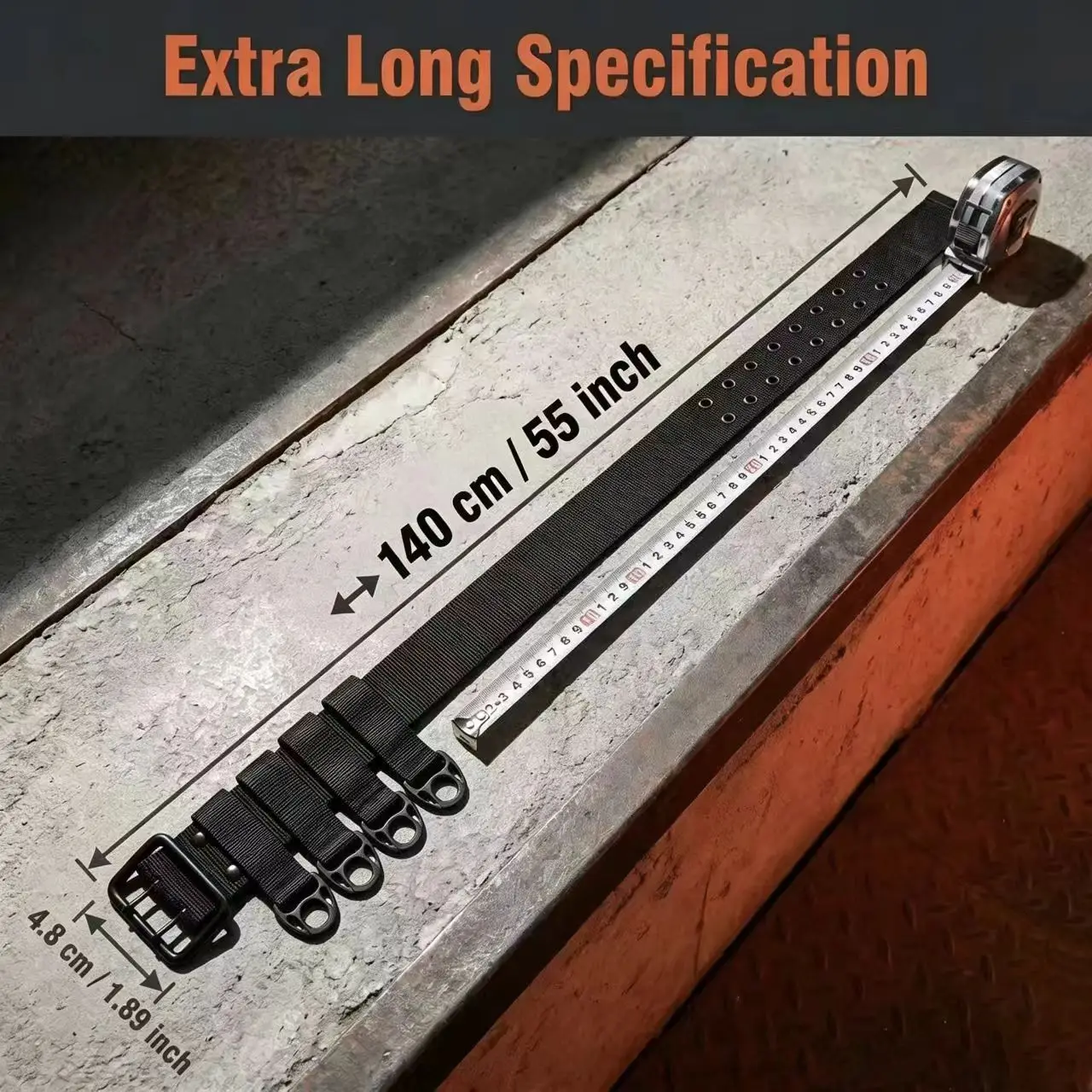 1.6m Extra Long Heavy Duty Tactical Work Belt, 400 Lbs Load Bearing for Big Men, 55-63 Inches Adjustable Waist Strap