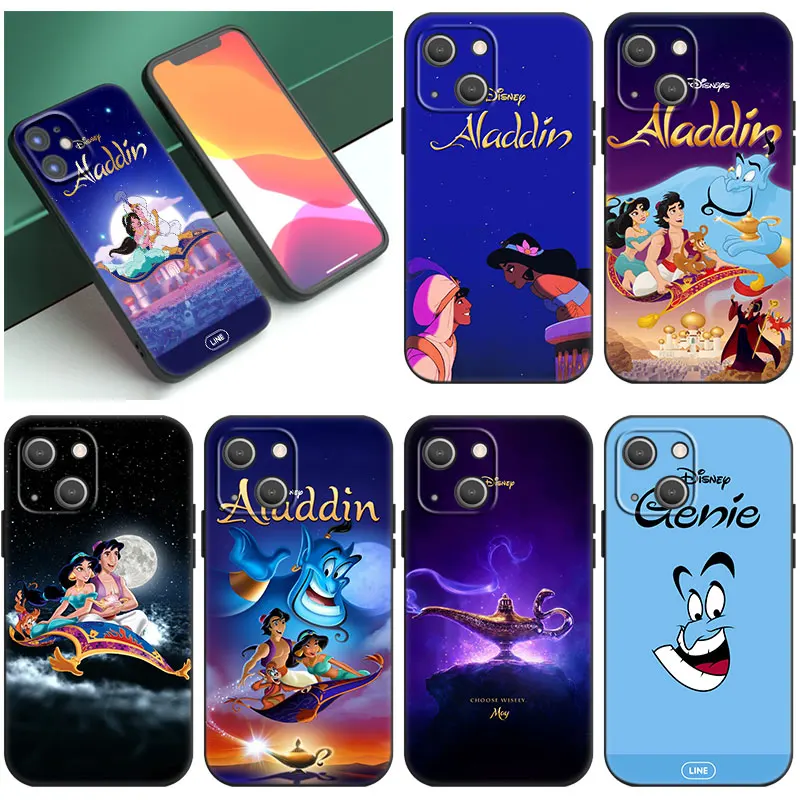 Disney Aladdin Black Phone Case For Apple iPhone 14 12 13 Mini 11 Pro XR X XS MAX 6S 7 8 Plus 5S SE 2020 2022 Silicone Cover