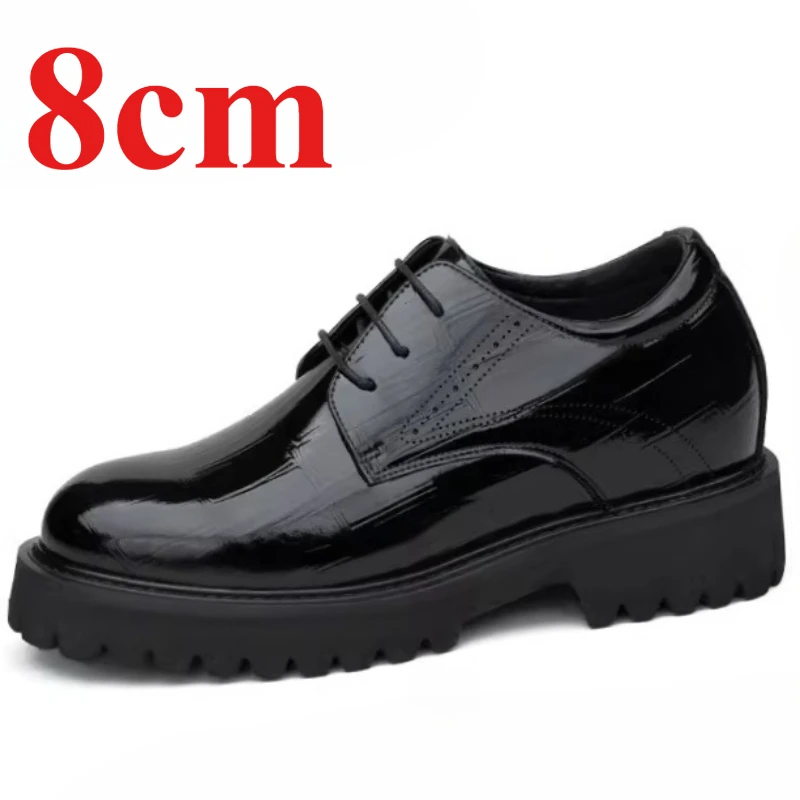 British Style Men's Dress Shoes for 8cm Elevator Derby Shoes Genuine Leather Breathable Cowhide Handsewn Height Increasing Shoes