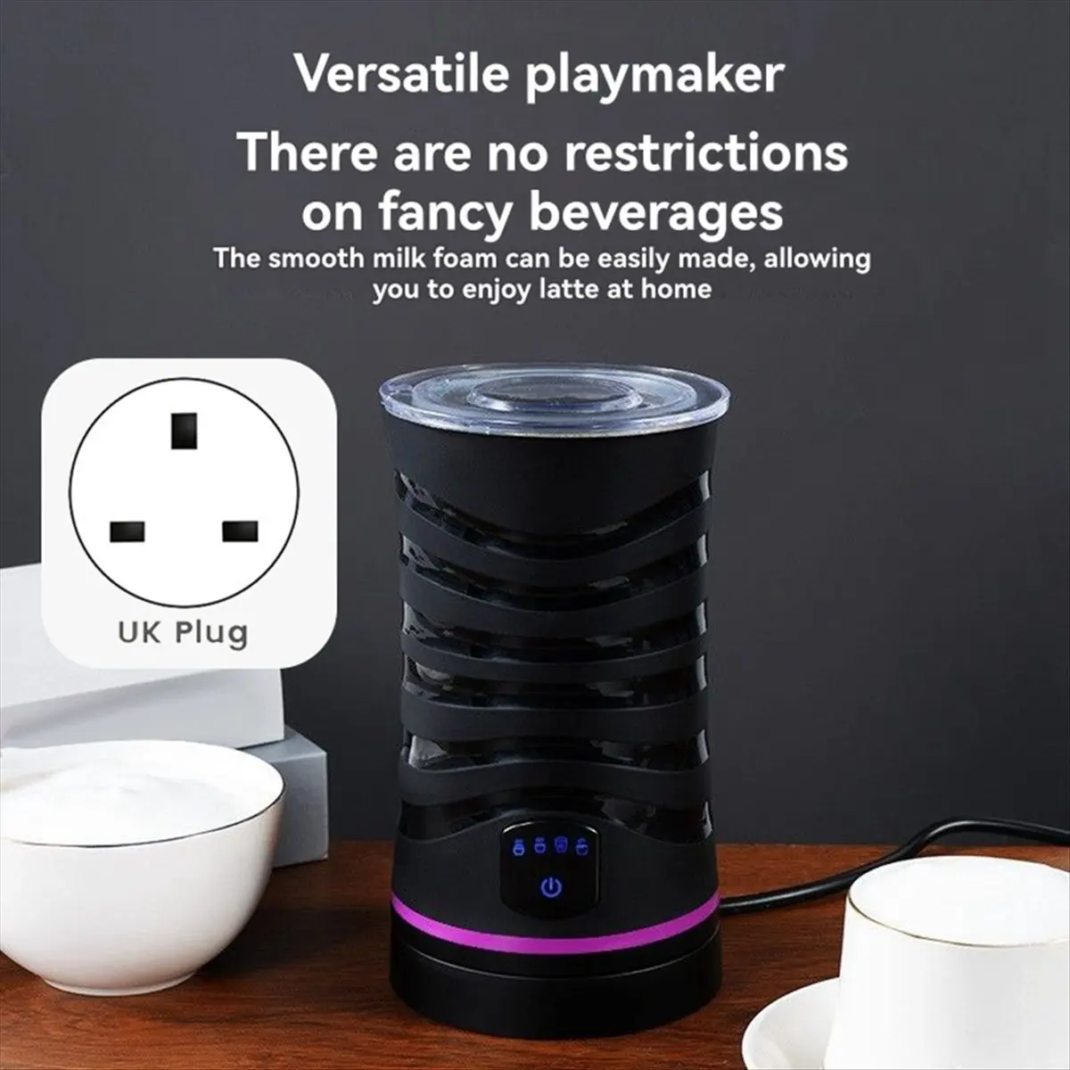 A86G NEW Electric Milk Frother 600ml Automatic Shut-Off Coffee Frother Hot Cold Milk Frother Milk Warmer Quick Frothing UK Plug