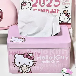 Kawaii Sanrio Anime Drawer Box Cute Hello Kitty Cartoon Ins High-Looking Living Room and Bathroom Iron Tissue Box Gift for Girls