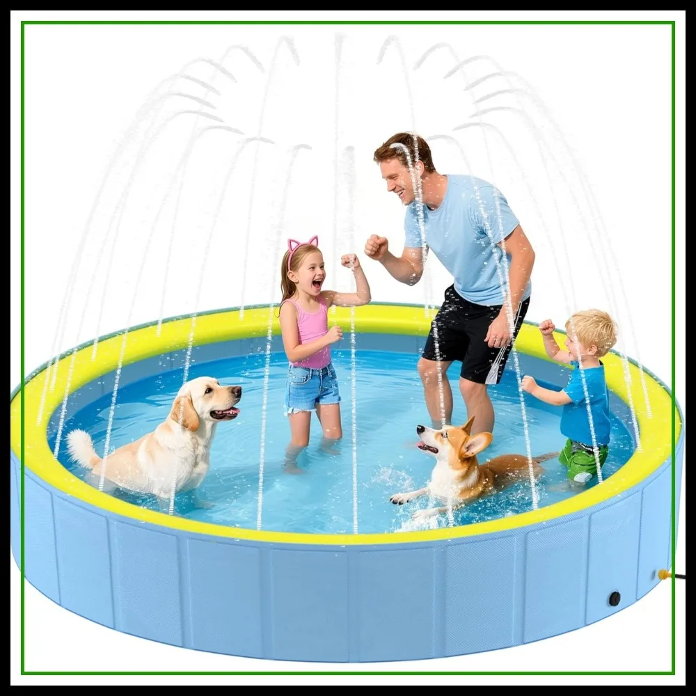 

Foldable Dog Pool with Sprinkler for Large Dogs, Portable Hard Plastic PVC Pet Bathing Tub, Outdoor Collapsible Swimming Pool for Pets, 120'' x 20''